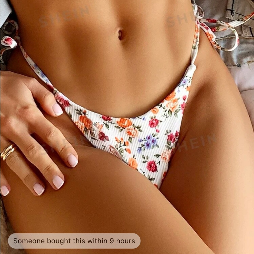 Cream Floral String Bikini Bottom